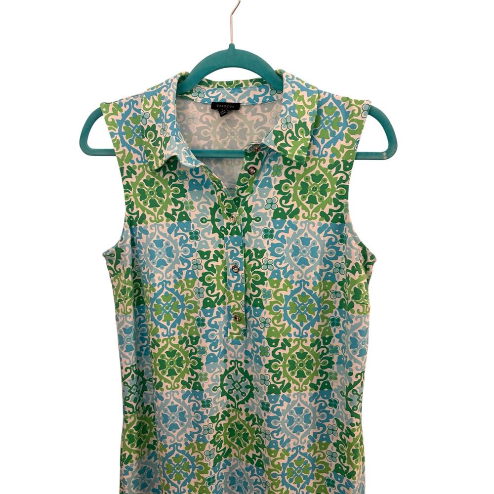 Talbots Medallion Jersey Polo Dress S Lightweight Flowy Airy Effortless - Picture 2 of 7